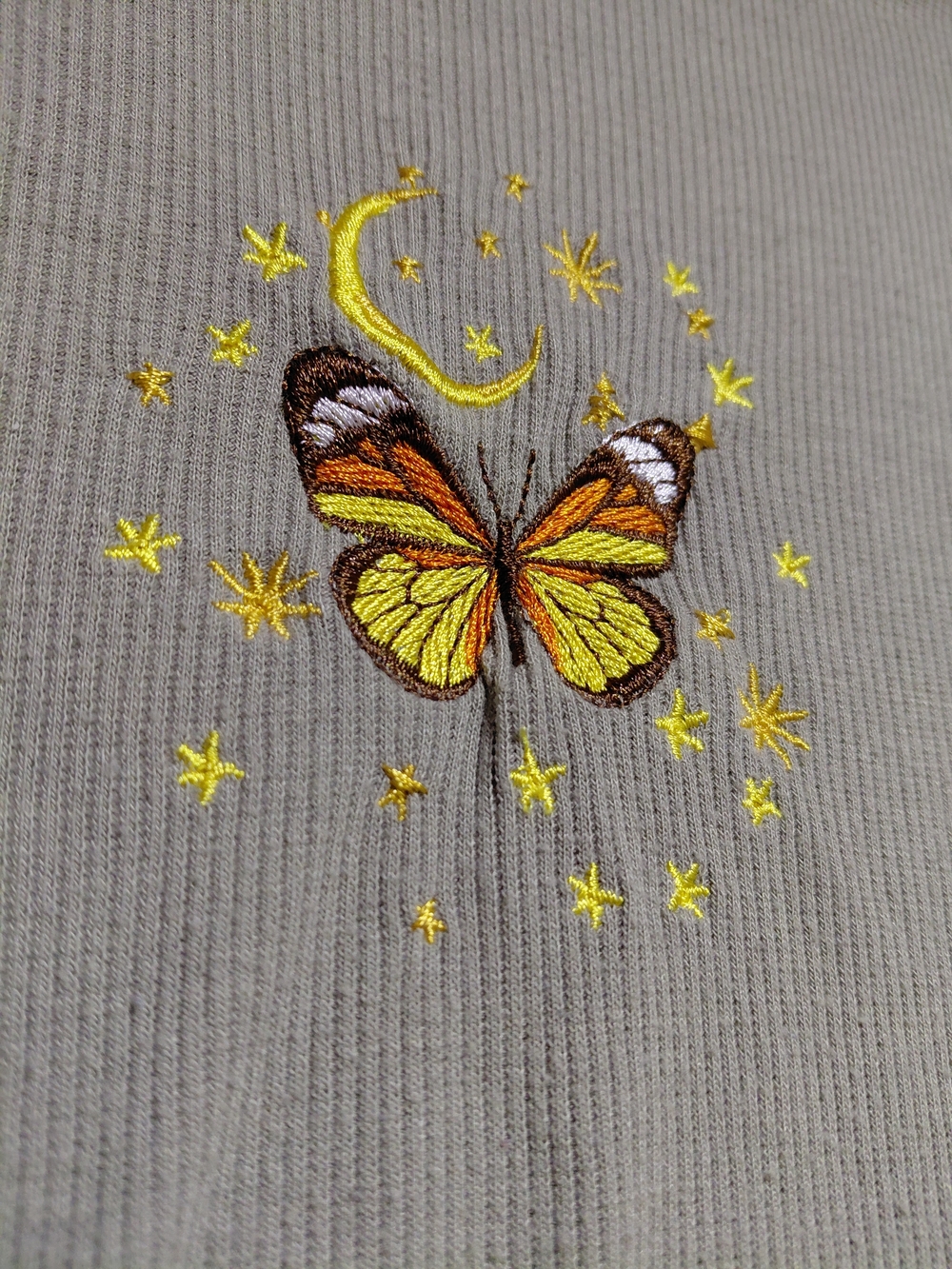 Justify Sage Ribbed Knit Top Butterfly Embroidery - Picture 3 of 5